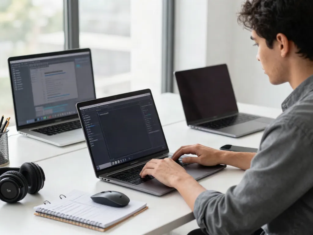 Focused professional using ROKOK88 software for system optimization in a modern workspace.