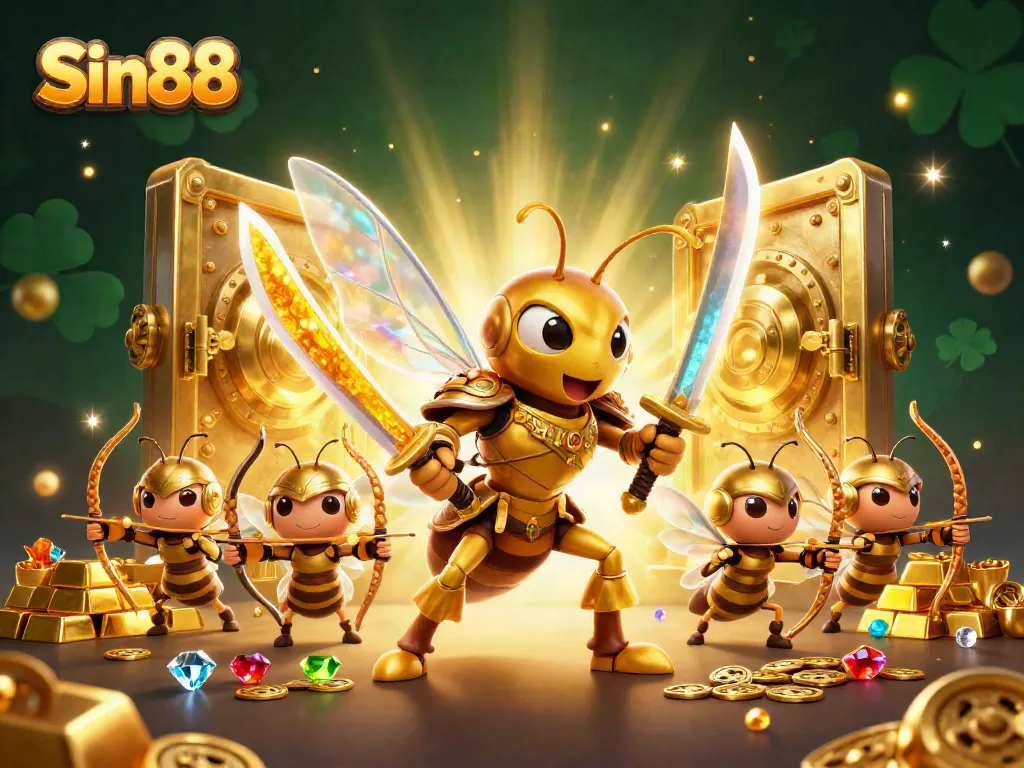 Experience thrilling gaming at Sin88 with an action-packed 3D casino scene featuring dynamic characters and riches.