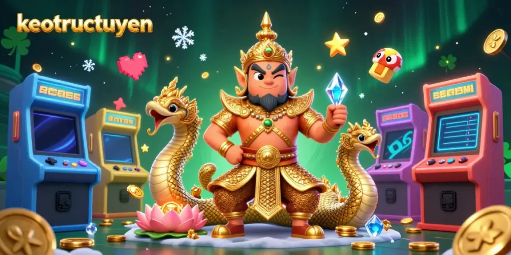 Join the excitement with keotructuyen's latest gaming experience, featuring vibrant characters and thrilling arcade interactions.