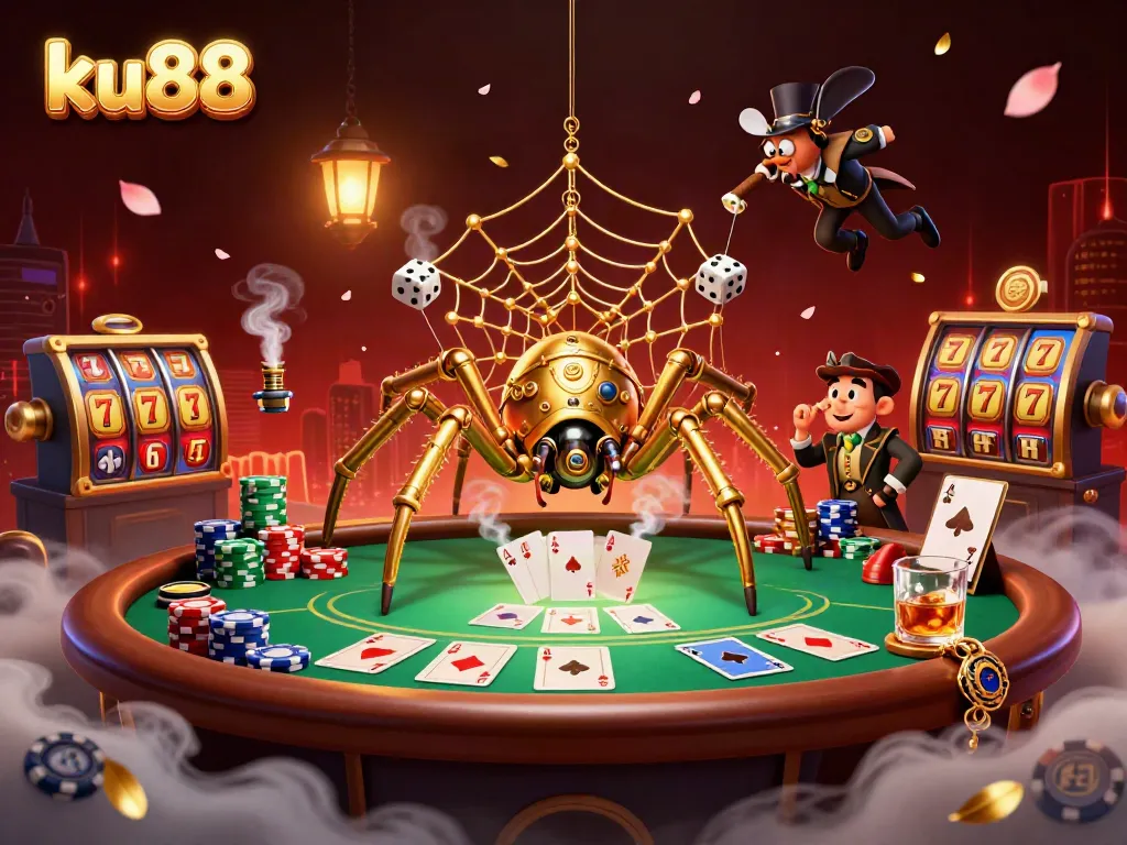 ku88 winning strategies with a vibrant steampunk-themed gambling scene featuring captivating casino elements.