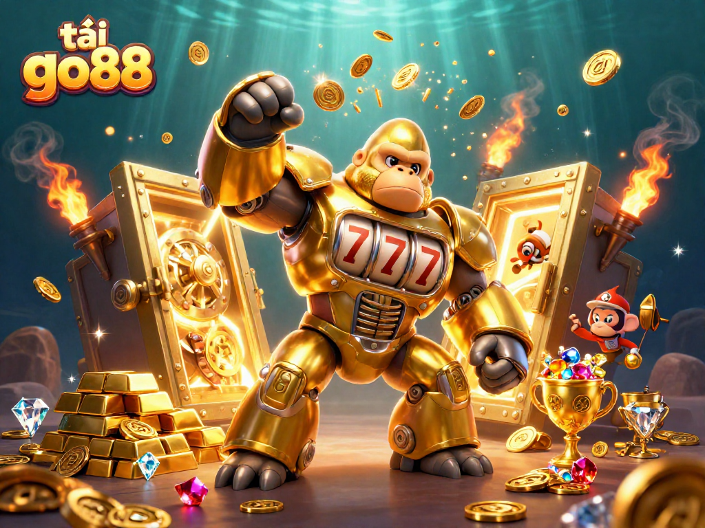 Experience the thrill of tải go88 by witnessing a dynamic, 3D casino adventure with a golden gorilla mech