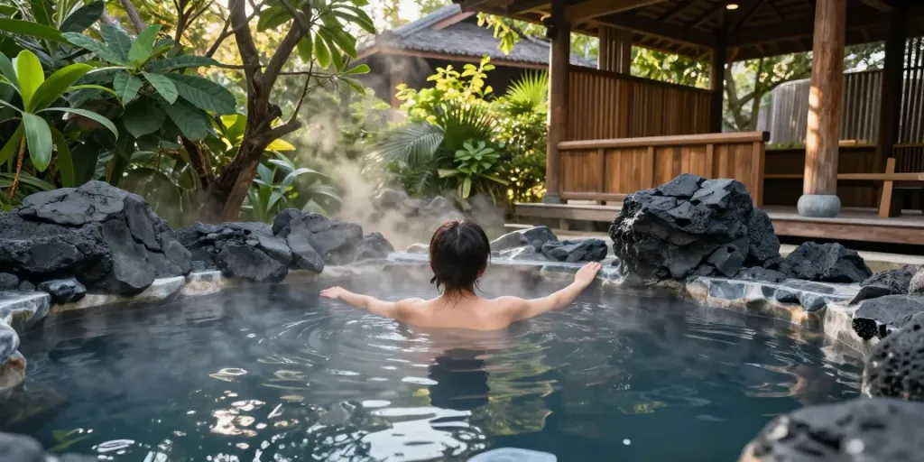Experience rejuvenation at ROKOK88's black mineral hot springs with authentic geothermal water.