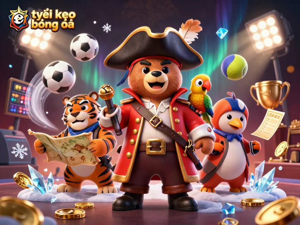 Engage with tỷ lệ kèo bóng đá through a dynamic sports betting illustration featuring cartoon characters.